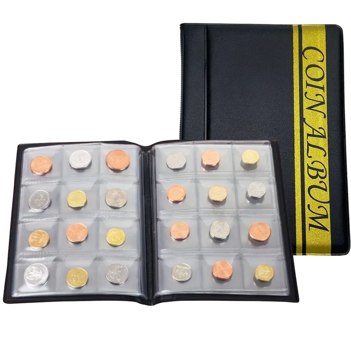 Porta Monete Collezionisti, Raccoglitore Per Monete Con 12 Griglie/Pagina 10 Fogli Adatto Per Monete, Gettoni, Medaglioni, Distintivi, Ecc. (Nero)