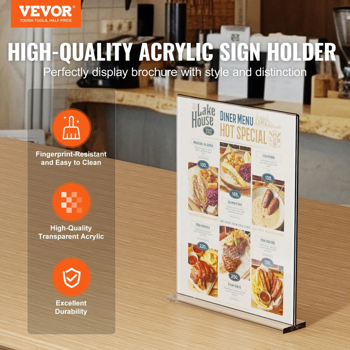 VEVOR Portacartelli in Acrilico 223,52 x 279,4 mm Porta Cartelli Bifacciali a Forma di T, Porta Brochure, Confezione da 6, Porta Menù da Tavolo in Acrilico Trasparente per Ristorante, Ufficio, Bar