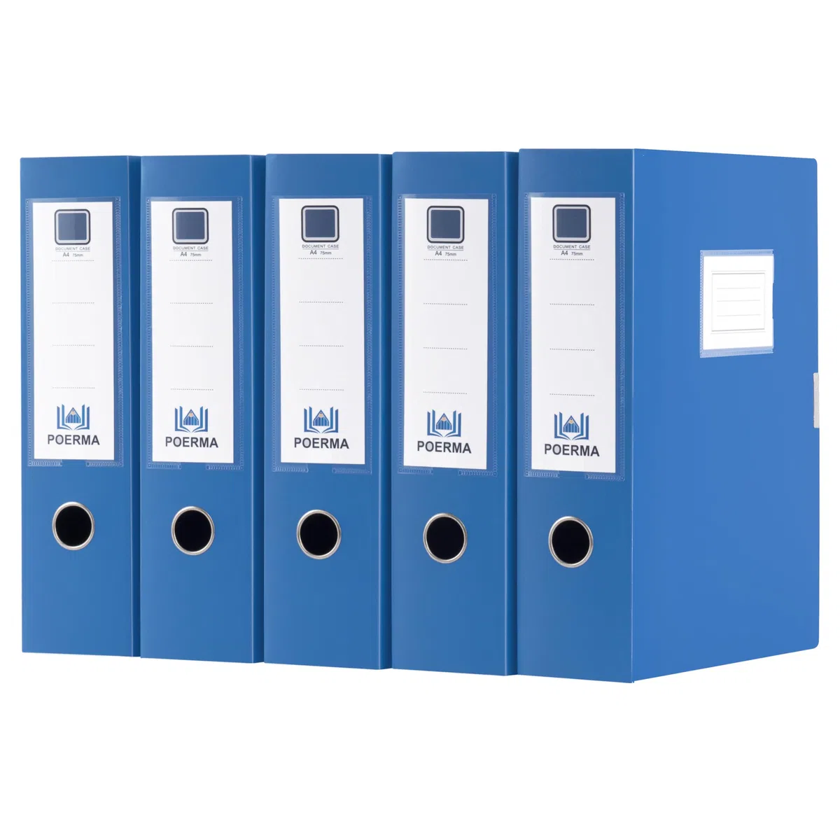 Scatola Archivio A4, 5 Pezzi Scatola Archivio con Coperchio, Dorso da 75 mm, Scatola per Documenti in plastica, Raccoglitori Documenti per Ufficio, Scuole (Blu)