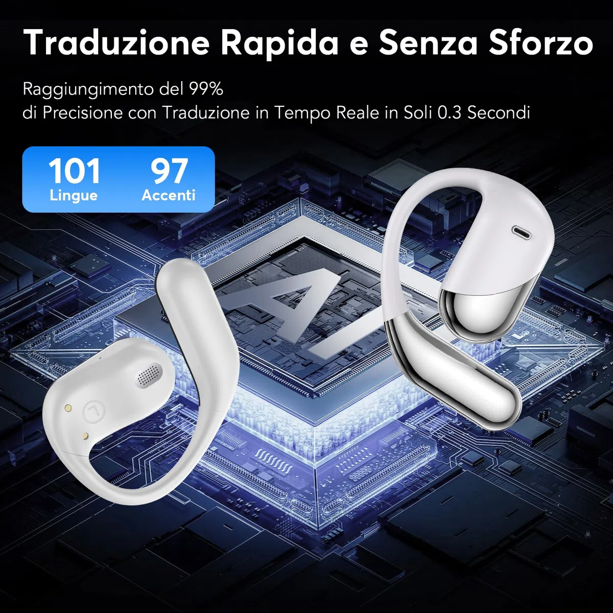 Paekole AI Cuffie Traduzione Simultanea, 2026 Auricolari Bluetooth 6.1 Wireless, 4 in1 Cuffie Traduzione Bluetooth 60 ore con ENC, Auricolari Traduttore Istantaneo 198 Lingue, Bianco Avorio