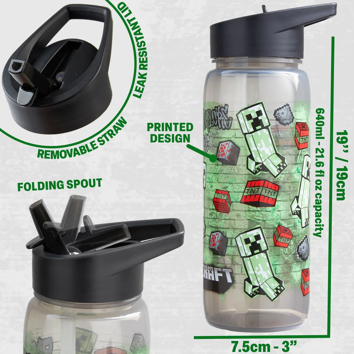 Get Trend Minecraft Porta Pranzo Bambini, Set 2 Pezzi con Senza BPA Bento Box 3 Scomparti e Borraccia Coperchio Apribile con Cannuccia 640ml, Scuola Idea Regalo (Multi Minecraft)