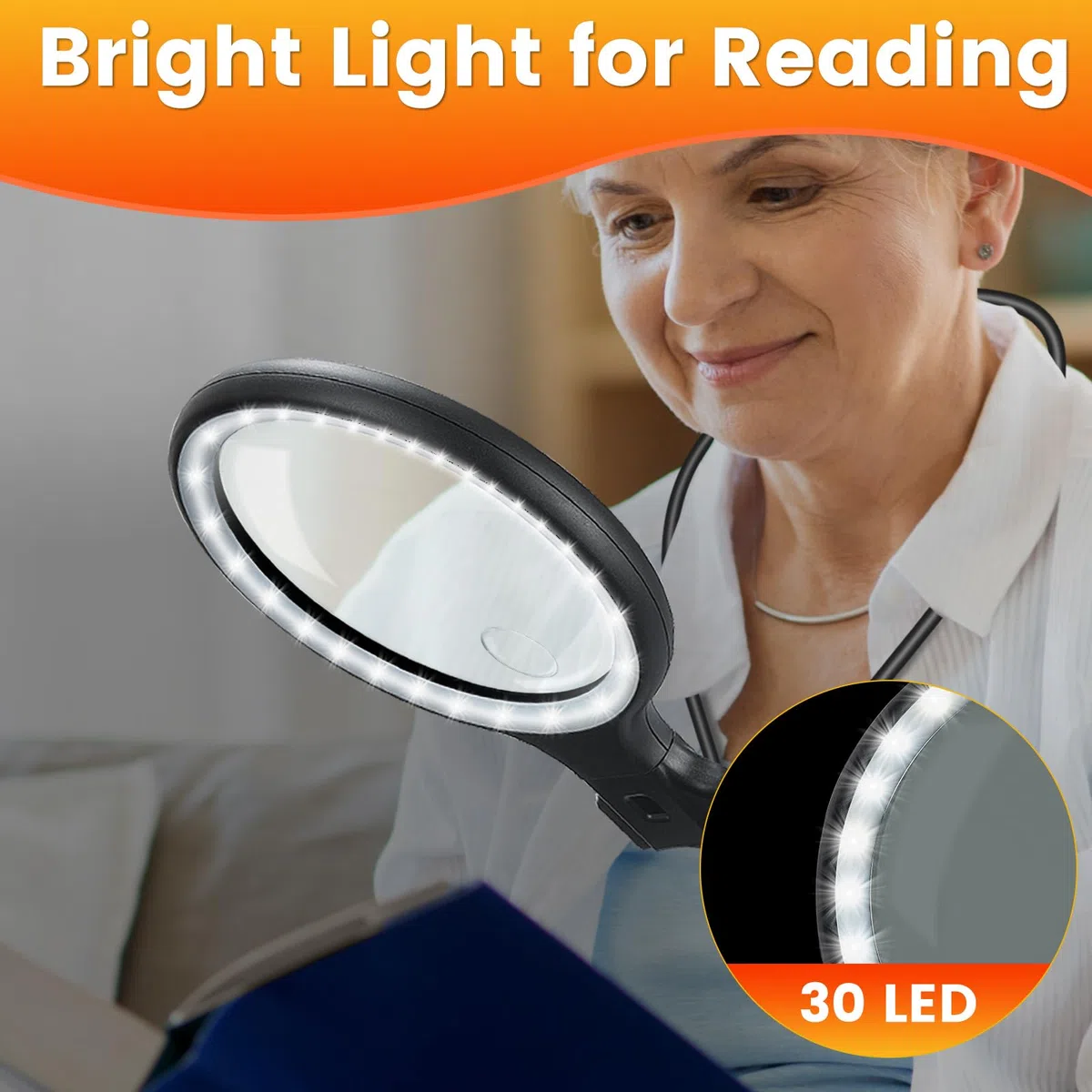 Lente di ingrandimento con luce, 5,4 pollici, 5 x 10 x lente di ingrandimento ricaricabile con luce, 30 LED, flessibile a collo di cigno, per anziani vicino al lavoro, per leggere, riparazioni, cucito