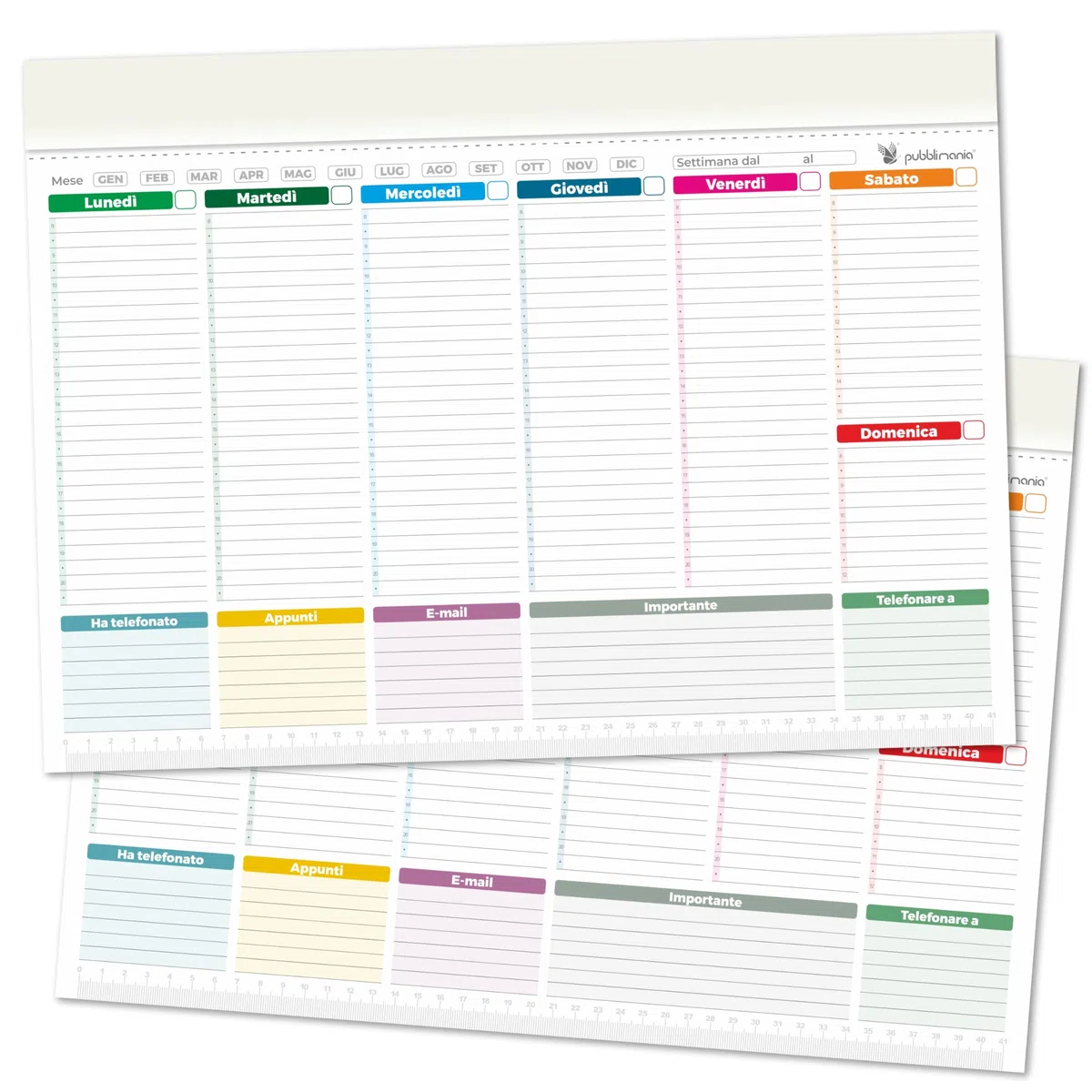 Pubblimania 2 MAXI PLANNER SETTIMANALE da tavolo per scrivania. (Cm 43x31) Organizer Weekly planner Agenda per Ufficio (2 Maxi Planner)