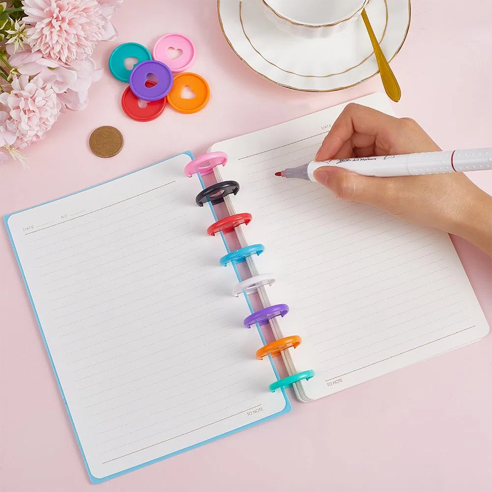 CRASPIRE 60 pz 35mm Dischi per Rilegatura di Libri 10 Colori Dischi per Rilegatura Rotondi Trasparenti in Plastica Dischi per Rilegatura A Fungo Dischi di Espansione con Foro A Fungo Cerchio