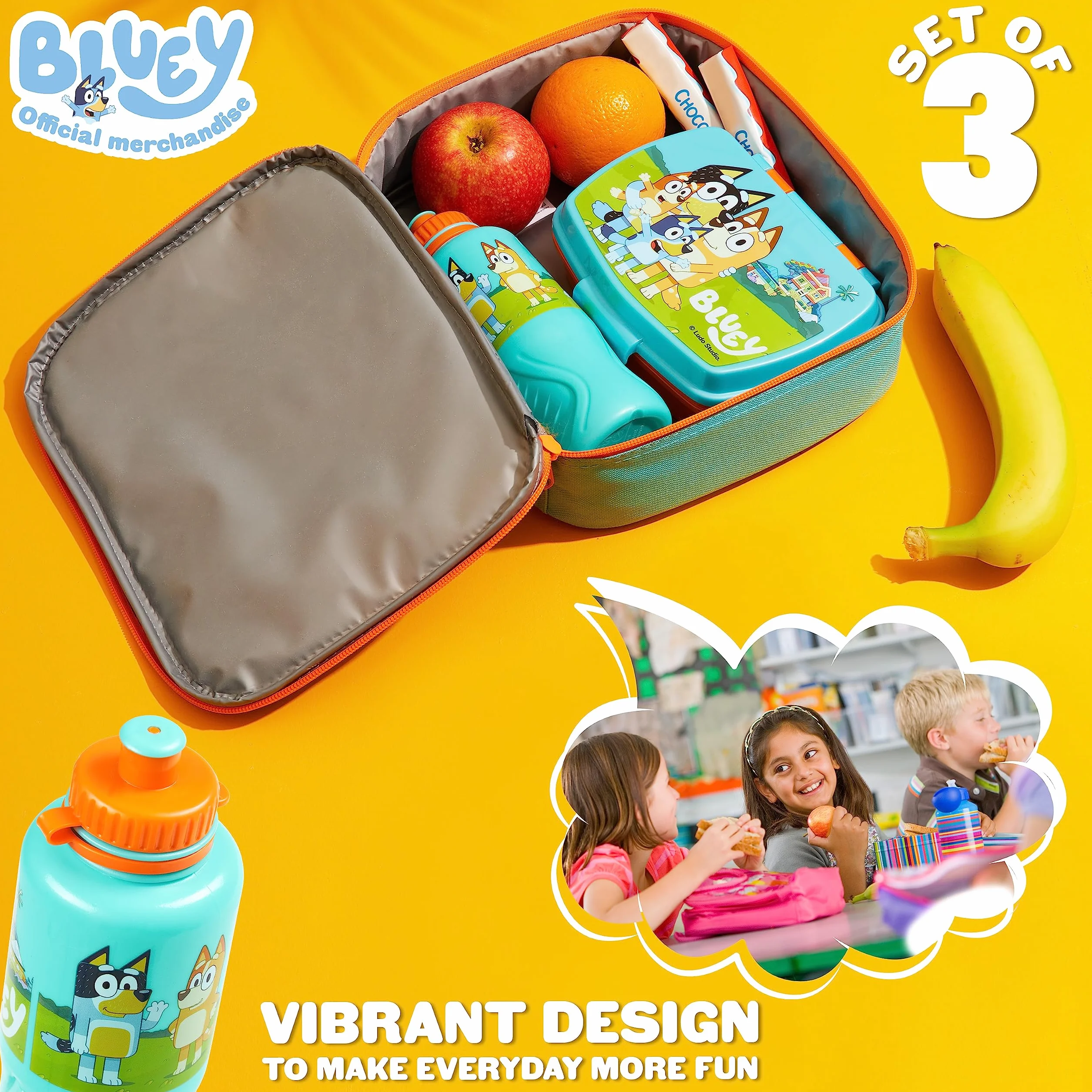 BlueY Borsa Termica Porta Pranzo - Set con Porta Merenda Bambini Scuola Materna Lunch Box e Borraccia 430 ml senza BPA Idea Regalo Bambini e Bambine