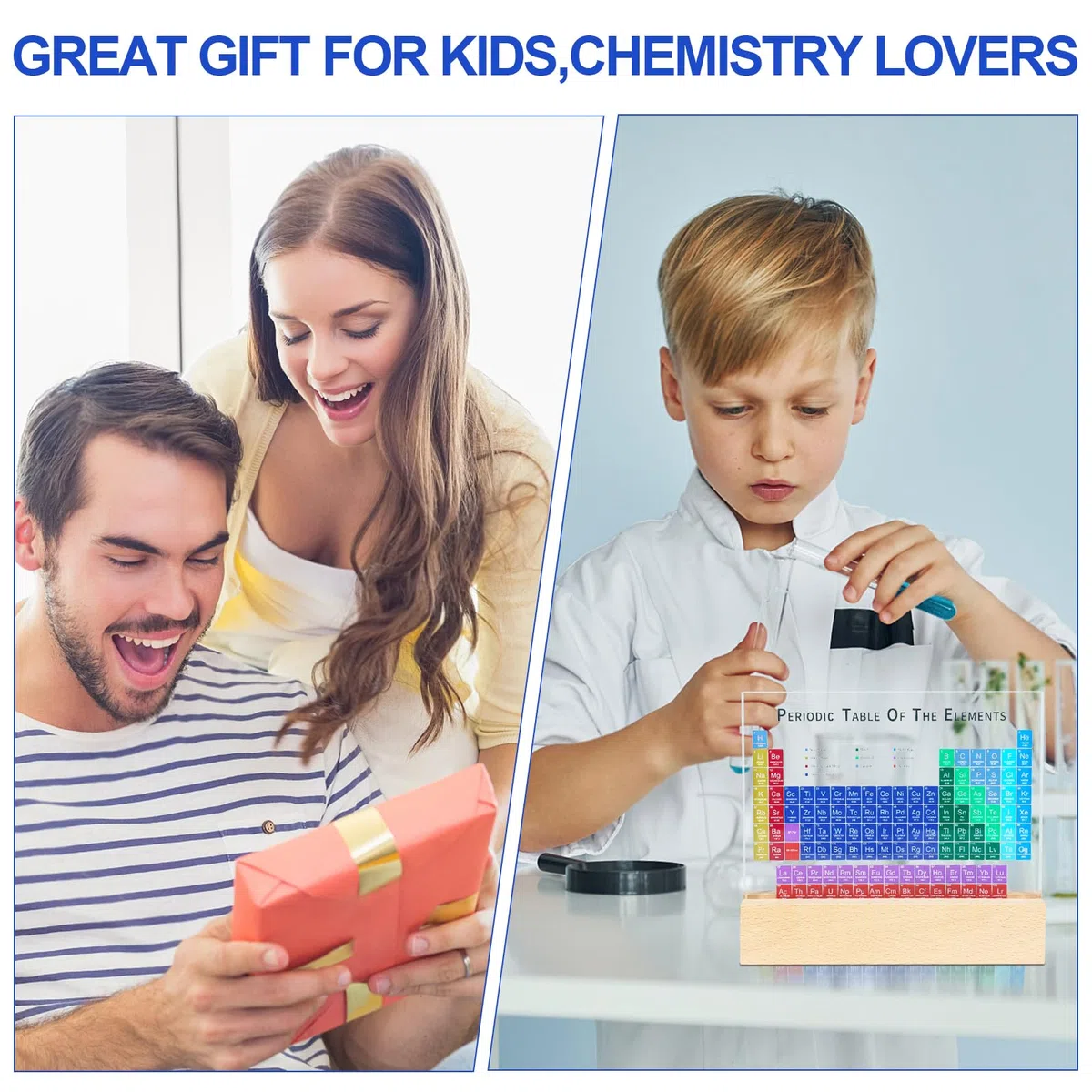 Acuxiaza Tavola periodica degli elementi: esposizione periodica da tavolo in acrilico con luci a LED colorate base, decorazione artigianale, strumento di insegnamento regalo per bambini