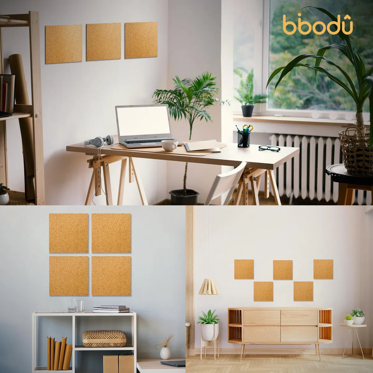 BIBODÚ Sughero Pannelli Muro Adesivo (12 UNITÁ) 30cm x 30cm & 6mm Spessore | Bacheca In Sughero | Include 30 Puntine Per Lavagna Sughero | Pannelli Sughero per Pared - Oficina - Lavagna in Sughero