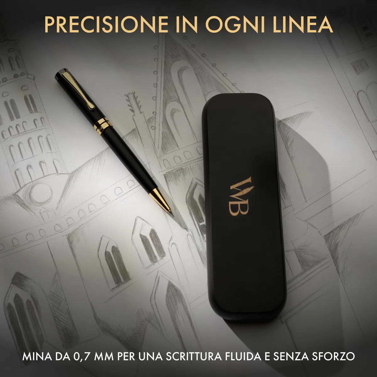 Wordsworth & Black Set Matita a Scatto Bambù 0,7mm – Meccanismo Rotazione – Scrittura e Disegno Professionale – 20 Mine HB, Confezione Regalo [Legno Nero]