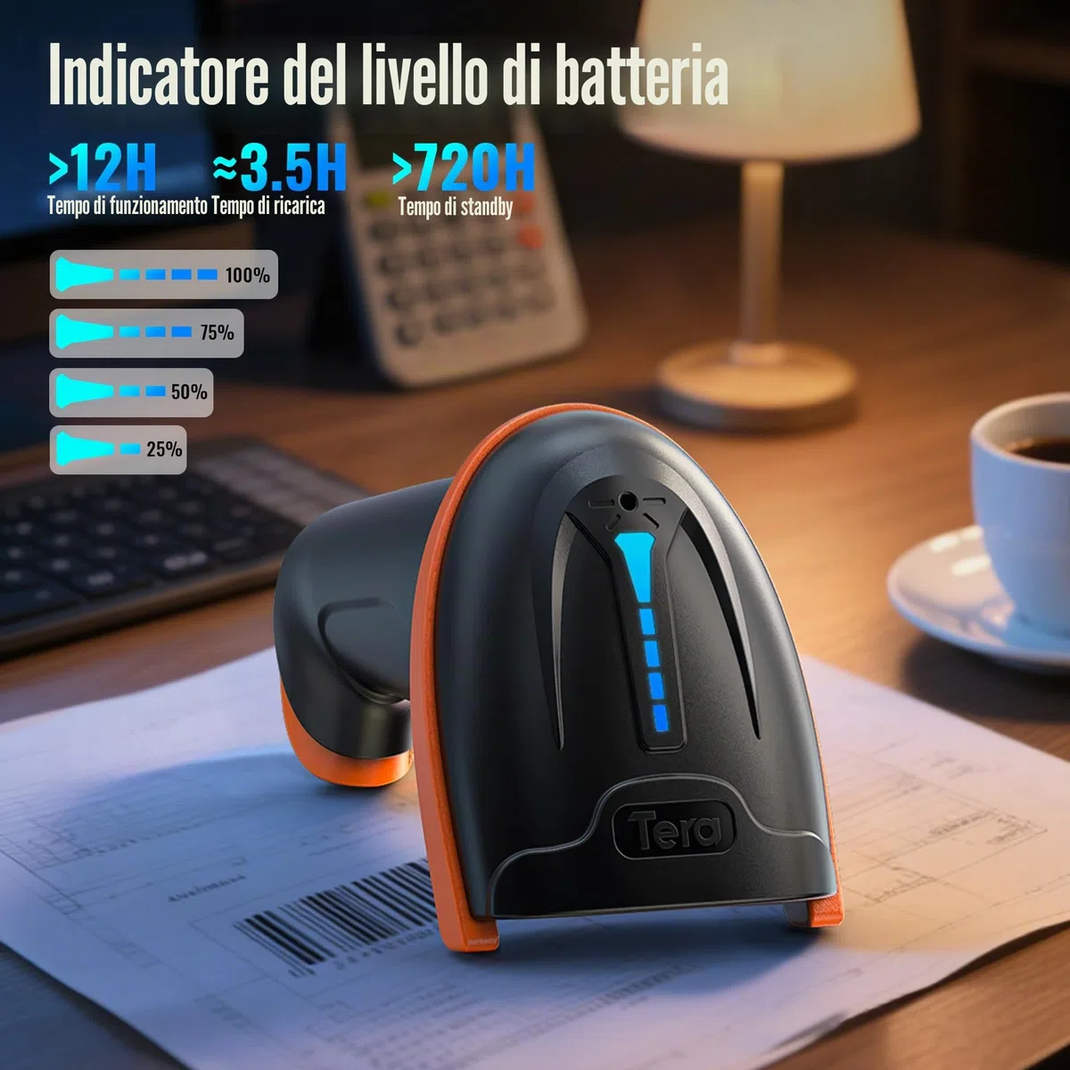 Tera 2D QR Lettore di Codici a Barre Senza Fili USB Cablato 1D 2D Wireless Barcode Scanner Codici a Barre Digitali/Stampati Funziona con Windows Mac Linux, D5100