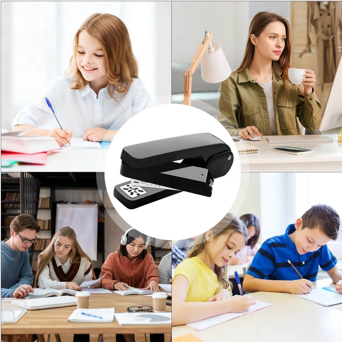 Cucitrice a braccio lungo, rotazione a 360 gradi, capacità 50 pagine, multifunzionale per ufficio e scuola, ideale per rilegare opuscoli