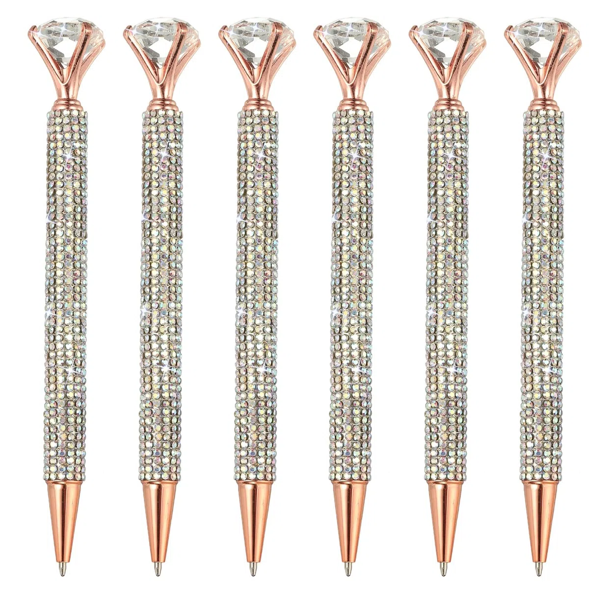 PATIKIL Penna A Sfera Con Cristalli, 6Pc Penna A Sfera A Twist In Metallo Con Cristalli Diamantati 1.0mm Punto Medio Inchiostro Nero Per Appunti E Journaling, Argento/Oro Rosa