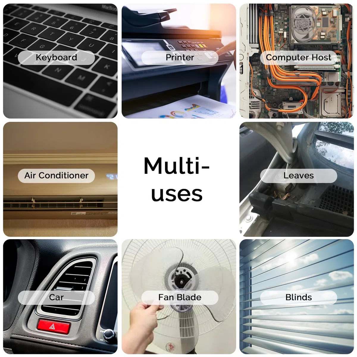 XPOWER Spazzola ad Aria Elettrica per Rimozione Polvere, Asciugatura, Gonfiaggio, Pulizia Auto, Computer, Soffio Foglie (Bianco, A-2S)