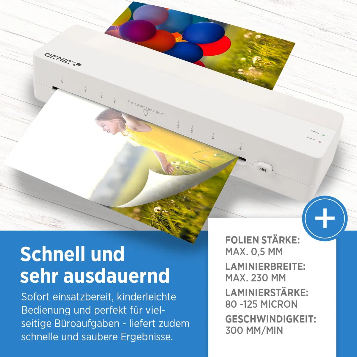 GENIE LA 400 A3 - Plastificatrice a caldo con 2 rulli riscaldanti, per scuola, ufficio e ufficio domestico, con 5 pellicole di laminazione, plastificatrice A3 e A4 con pellicole, plastificatrice