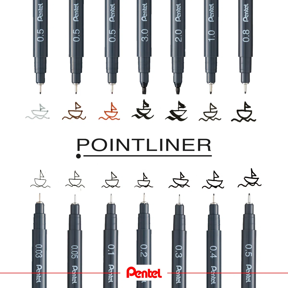 Pentel Pointliner Pigment Liner S20P - Pennarelli a punta fine, da 0,03 mm a 3,0 mm, inchiostro nero, seppia, sanguina e grigio, confezione da 14