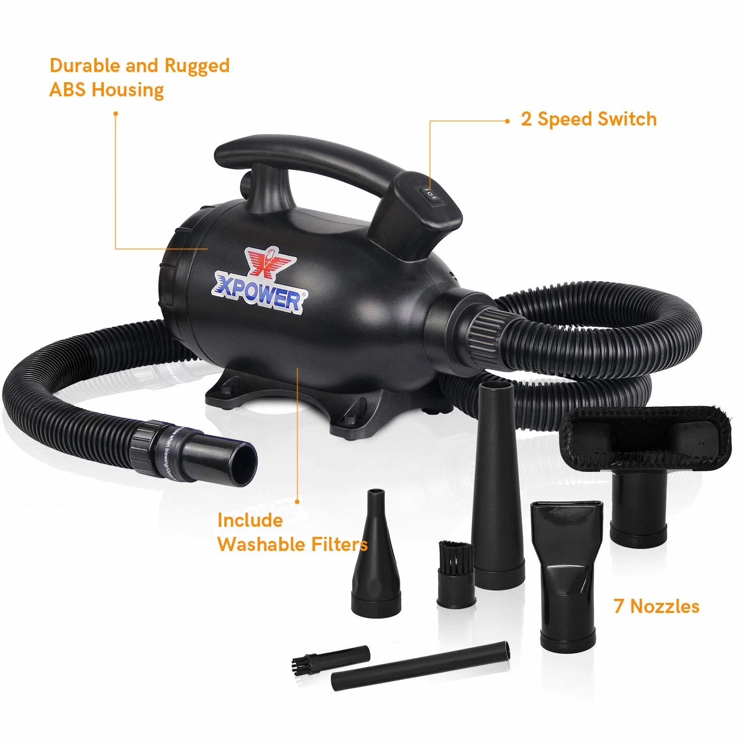 XPower Electric Air Duster for Dusting Drying Inflating Blowing Vacuuming Car Detailing Computer Leaf Blowing High Performance Motor Eco-Friendly (A-5)