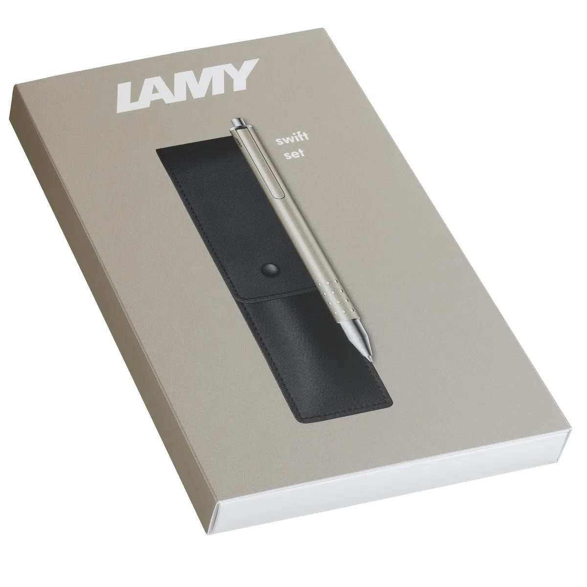 Lamy Set regalo roller swift Palladium - roller con sensazione di scrittura fluida - involucro in metallo con larghezza di tratto B - refill M 66 blue incl. e custodia in vera pelle