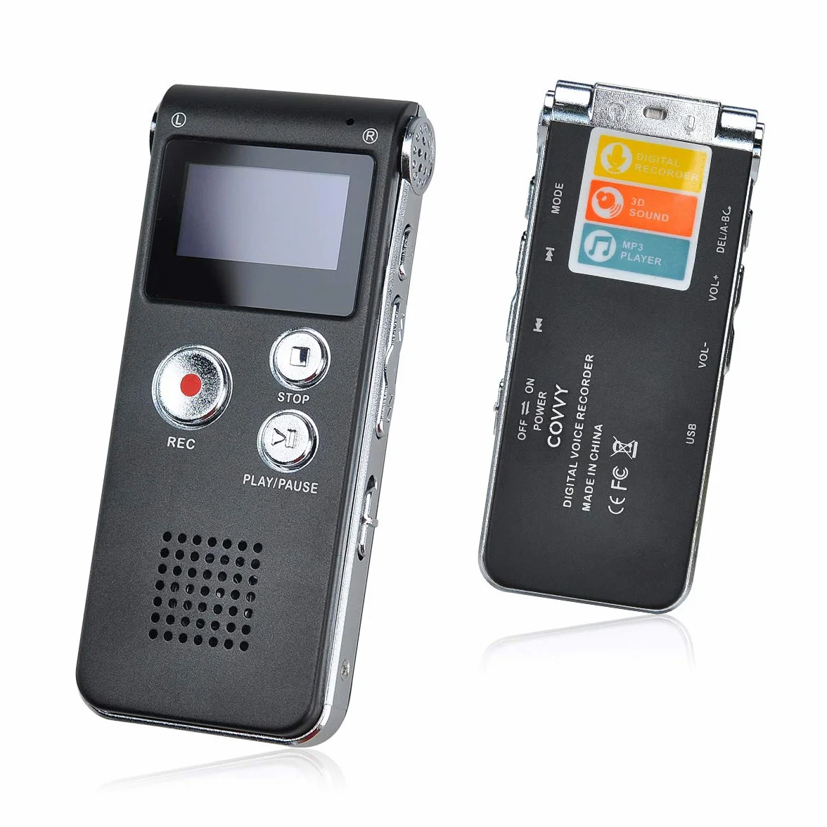 Portable Digital Voice Recorder Registratore Audio Audio Registratore Digitale LCD Lettore MP3-8GB ((Black)