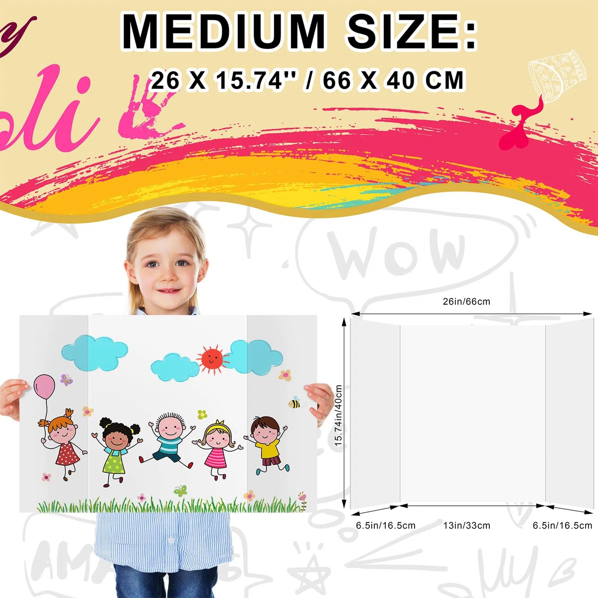 HAUTOCO 4 cartoncini per presentazioni a tre pieghe in 3 parti, 66 x 40 cm, colore bianco, ondulati, per fiere della scienza, progetti scolastici, espositori di eventi, affari