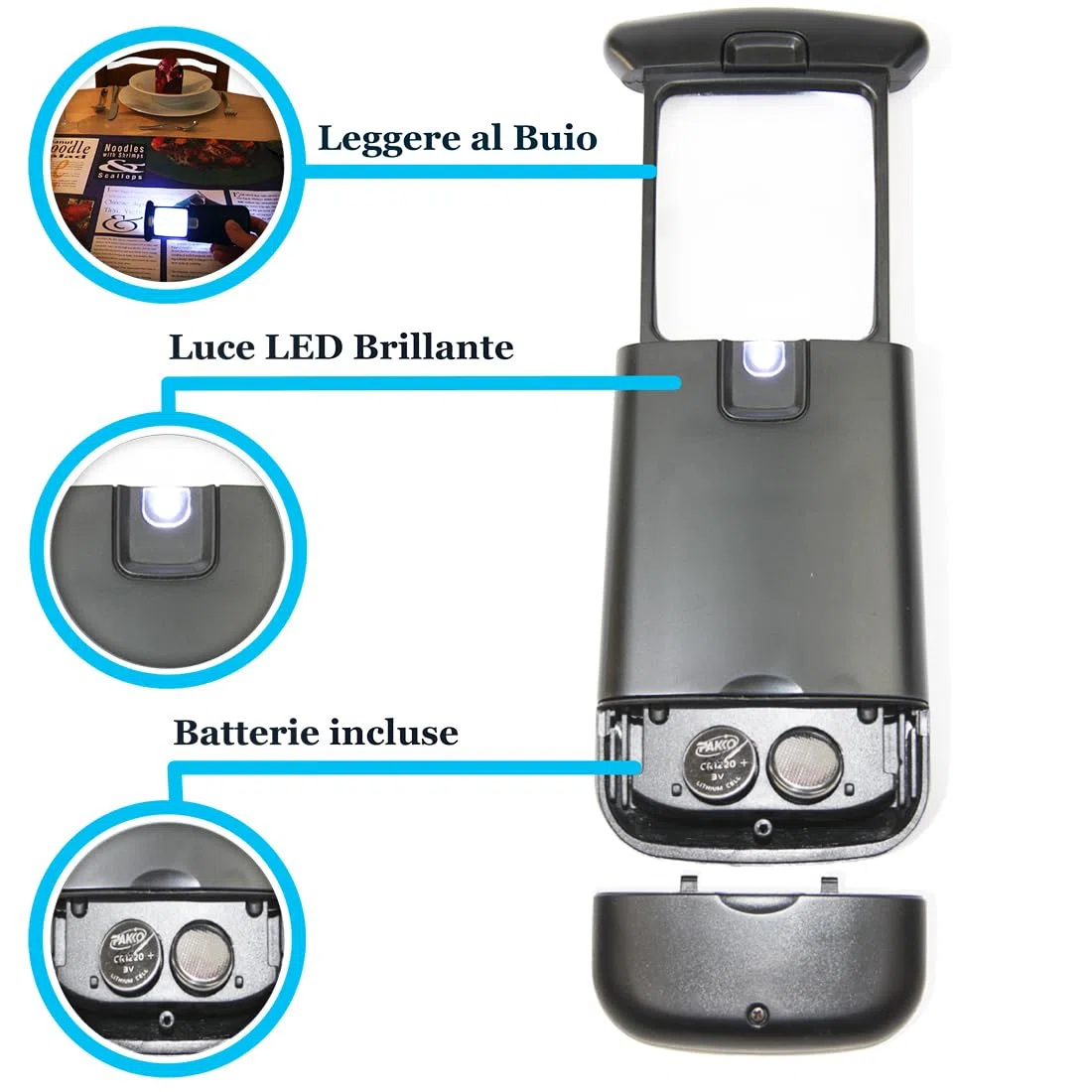 EasY Magnifier Lente di Ingrandimento Tascabile per Lettura 3.0X 300% con Luce LED; Lenti d'ingrandimento Professionale; Lentino Ricambio, Regalo per Anziani