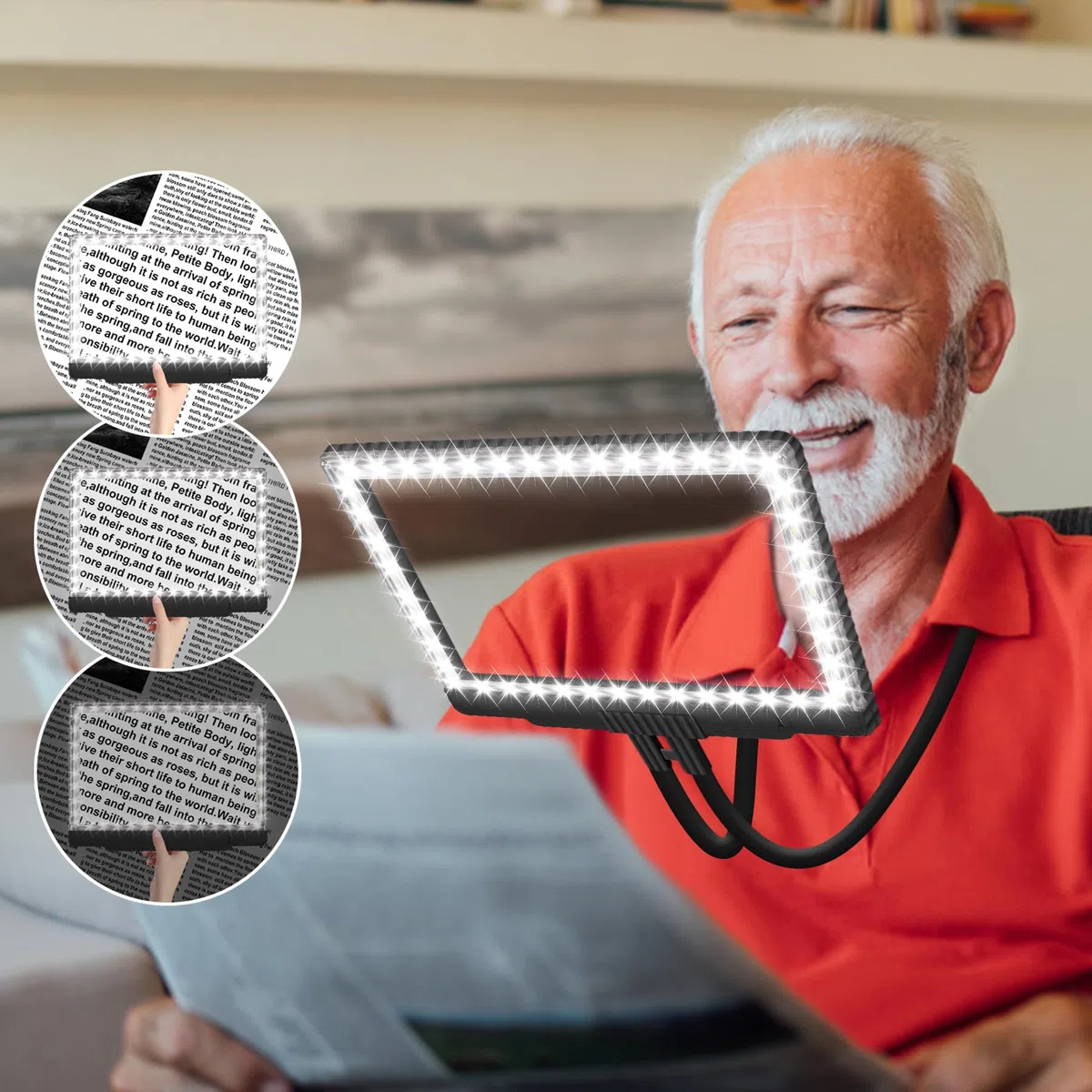 Lente d'ingrandimento 5X a mani libere con luce 43 LED ultra luminosi, lente d'ingrandimento grande per lettura, lente d'ingrandimento flessibile a collo d'oca per riparazione collo usura cucito