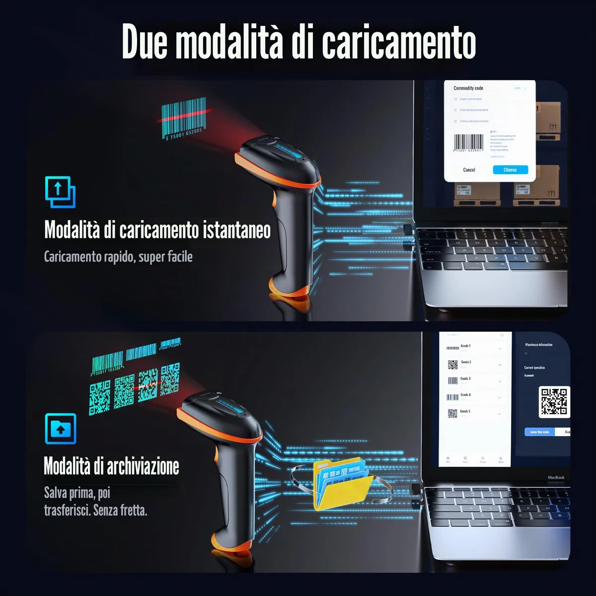 Tera 2D QR Lettore di Codici a Barre Senza Fili USB Cablato 1D 2D Wireless Barcode Scanner Codici a Barre Digitali/Stampati Funziona con Windows Mac Linux, D5100