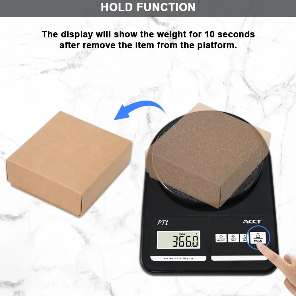 Bilancia postale ACCT, 25lb-0.1oz ad alta precisione, bilancia per spedizioni per ufficio/piccole imprese/posta/bustina, 5 unità, funzione di mantenimento, bilancia per affrancatura con batteria