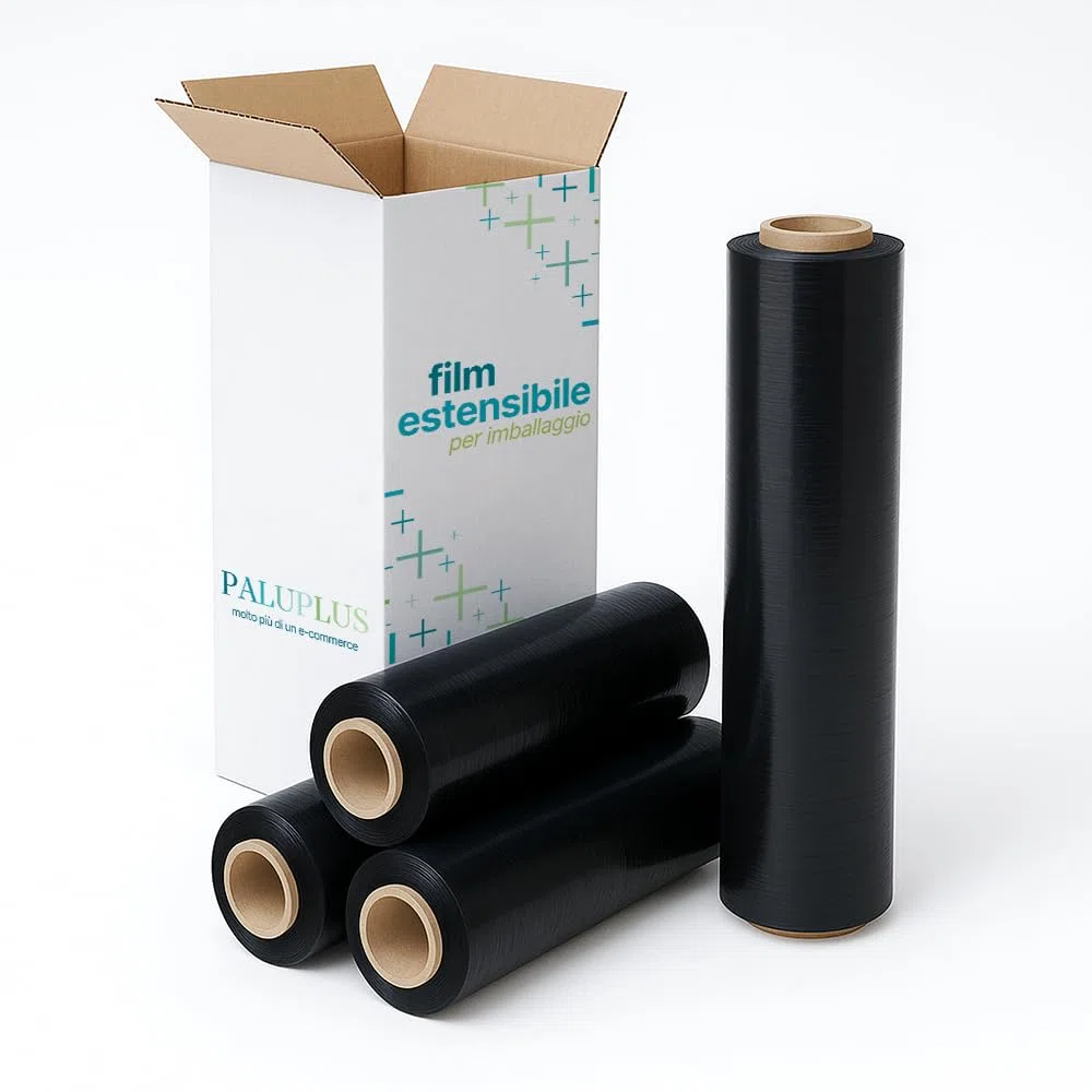 Pellicola 6 Rotoli Film Estensibile Nero Manuale, Spessore 23mycron, Bobina di Estensibile per Imballaggio, peso 2,4kg, di Altezza 500mm