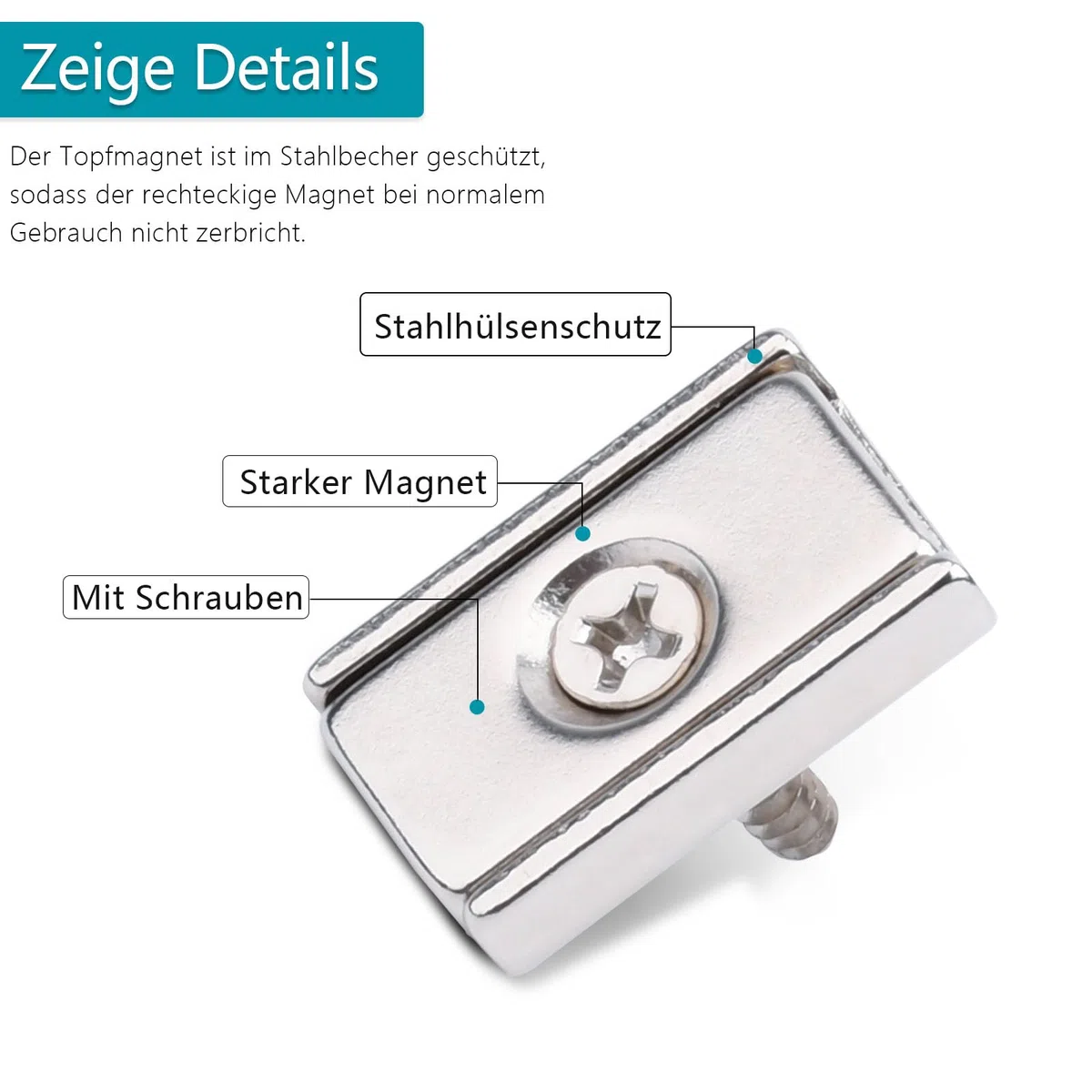10 pezzi Magneti Rettangolari 10 kg forza 20 x 13,5 x 5 mm con Foro Svasato e Capsula con viti, Magnete con Base Calamite Potenti per Frigorifero Industrial science and laboratory