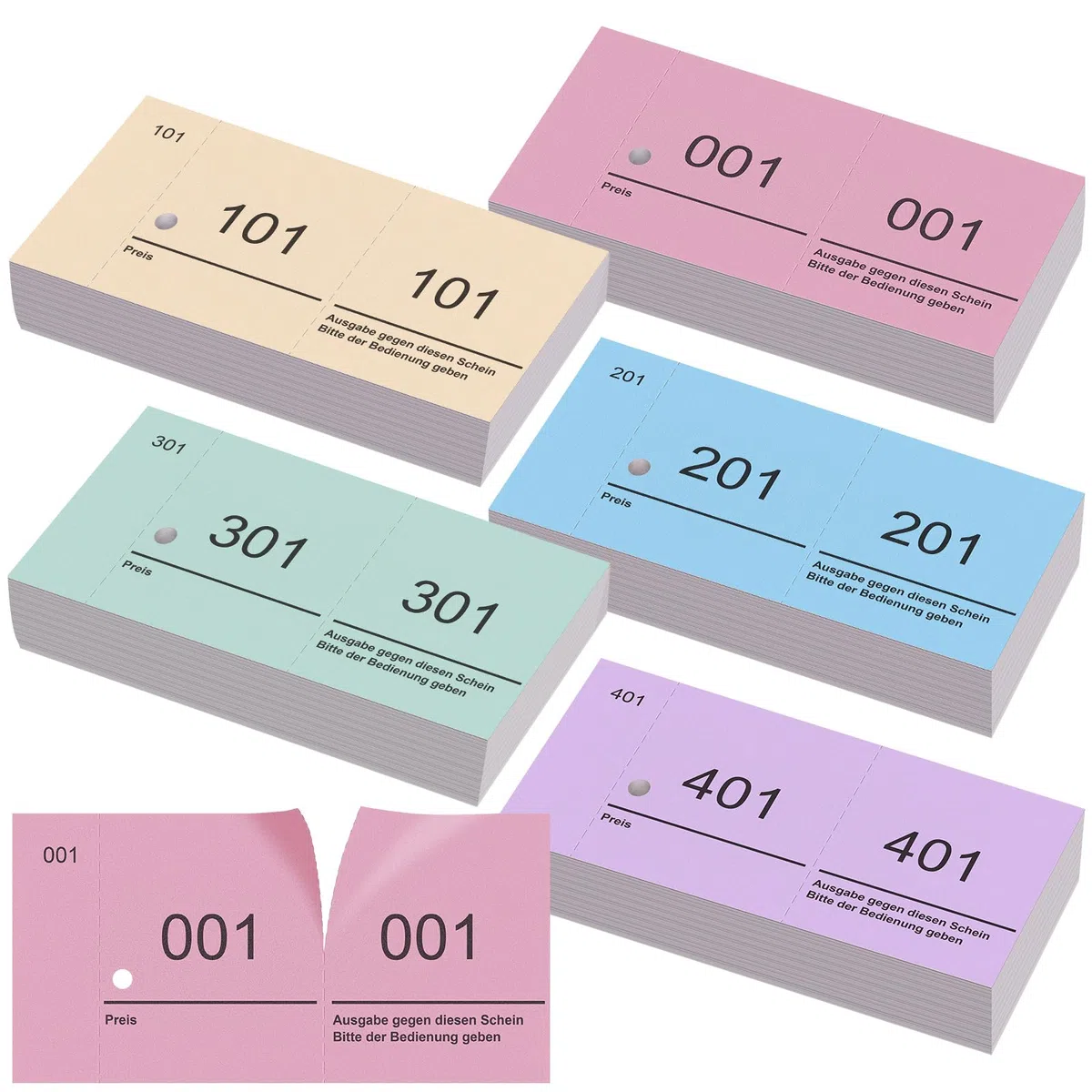Nezyo blocchi Numerici numeri Doppi Blöck Numeri da 1 a 500 Numeri 5 Colori 5 x 10 Cm blocchi Numerici Per gettoni Guardaroba Strappi Numerati Biglietti Eventi Feste Fiere Lotterie(Colore Semplice,5)