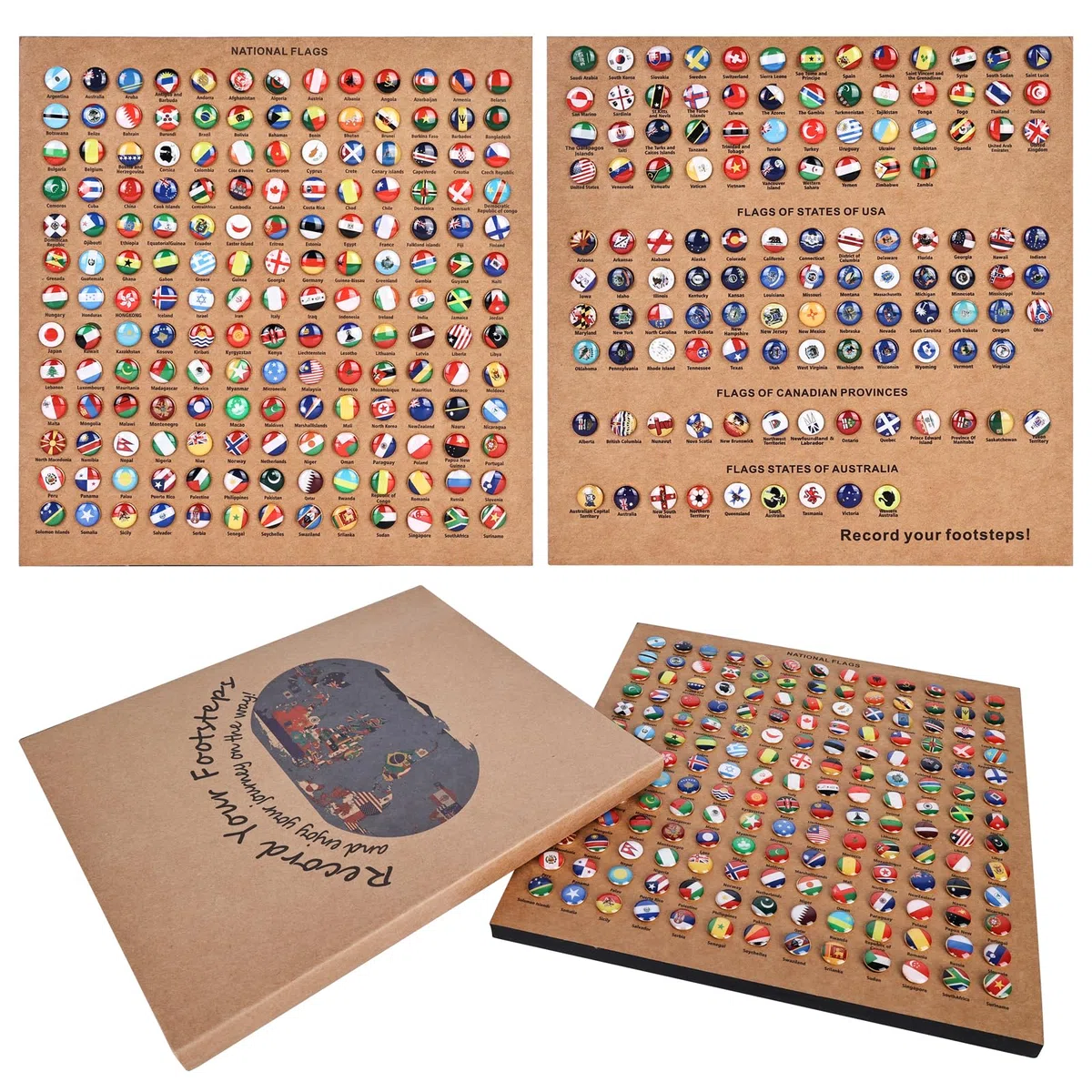 Puntine Bandiera Nazionale: 291 Pezzi Decorativi Paesi Mappa Con Piastre di Sughero, Spilli Metallici Creativi Per Cruscotto Fai-da-te