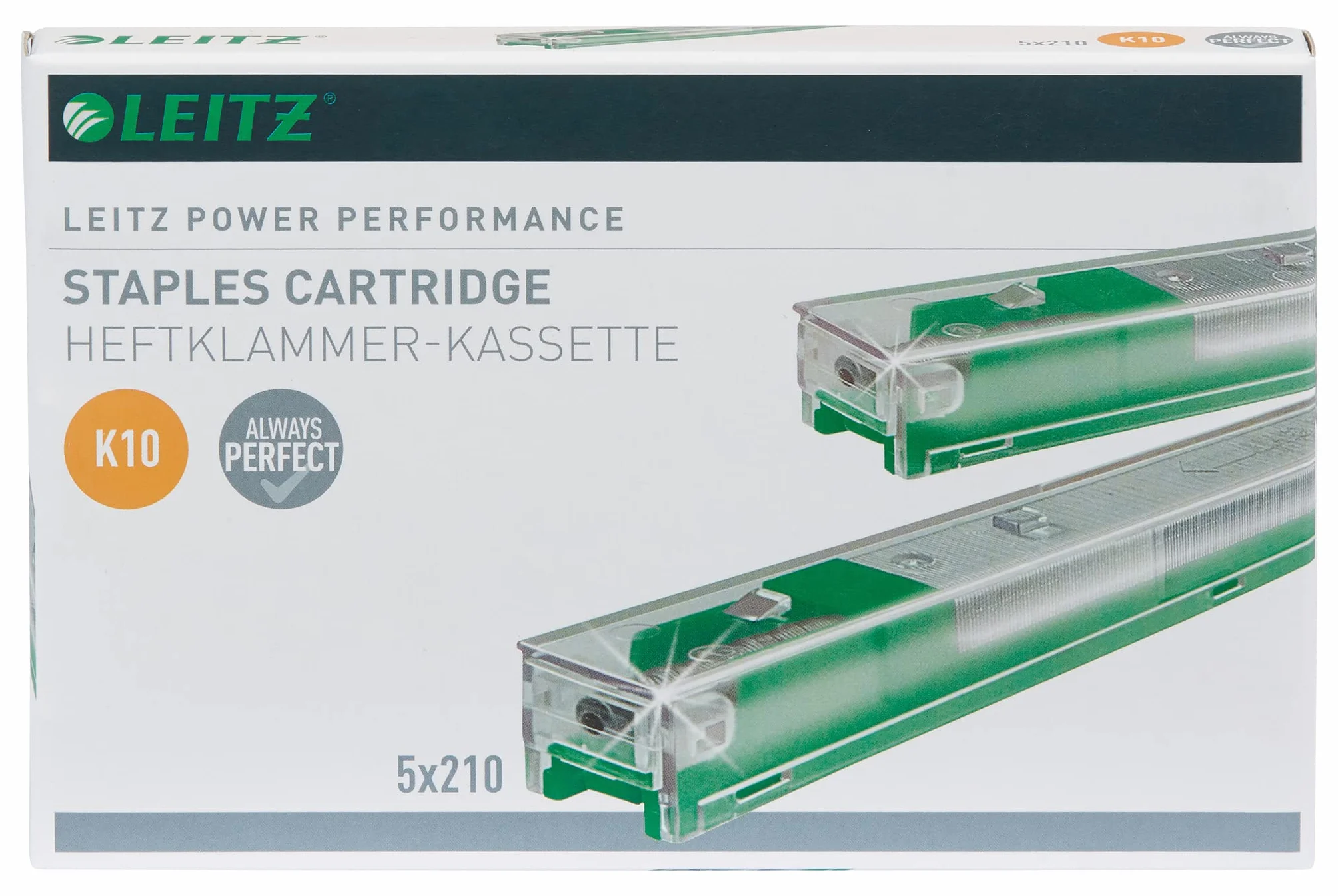 Leitz Power Performance Cassettes d'Agrafes Heavy Duty K10, Galvanisé, Boîte de 5 Cassettes, 5 x 210 Agrafes, 55930000