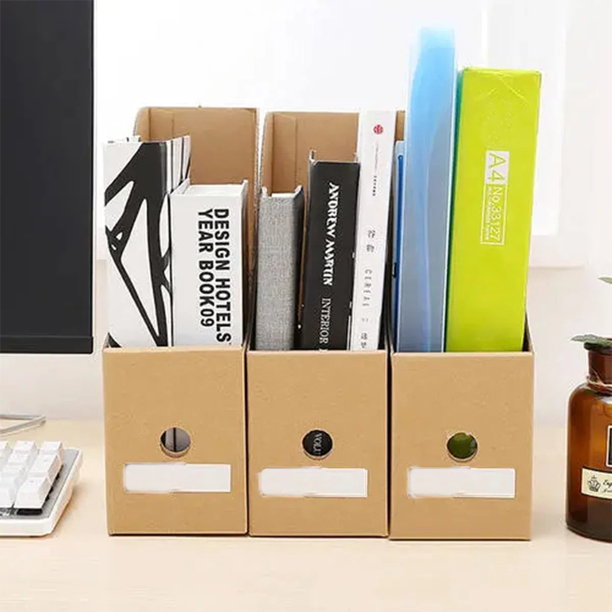 6 Pezzi Portariviste Ufficio，Portariviste per Documenti per Organizzatore per Dormitorio Scolastico Ufficio Archiviazione di File Domestici (Cachi)