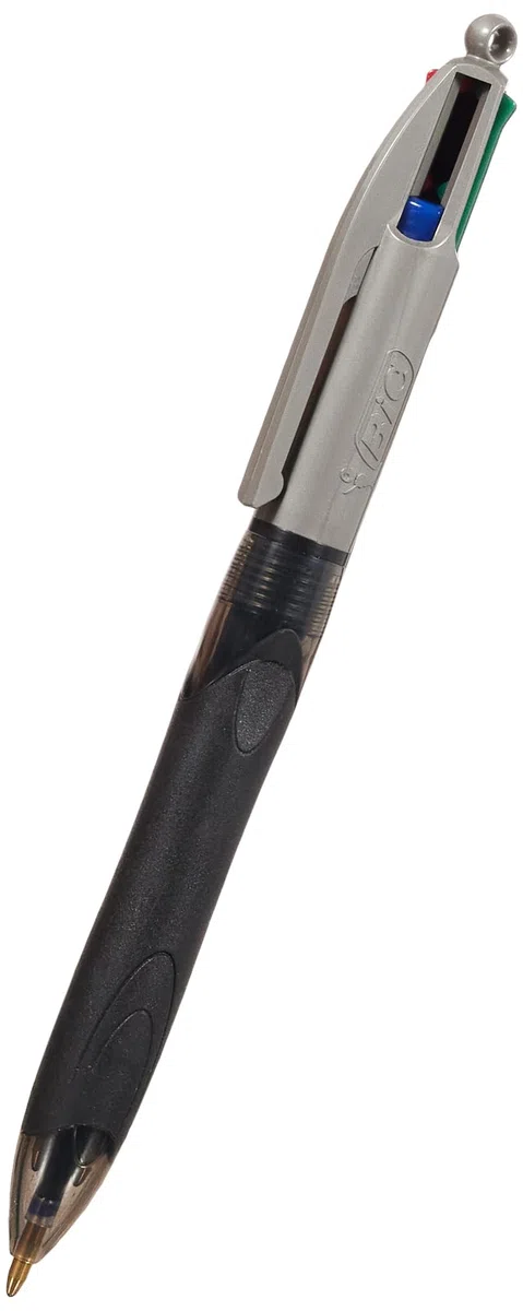 BIC 4Colori Grip Pro, Penna a Sfera a Scatto, Punta Media (1.0 mm), Confezione da 12, Fornitura per Cancelleria Ufficio