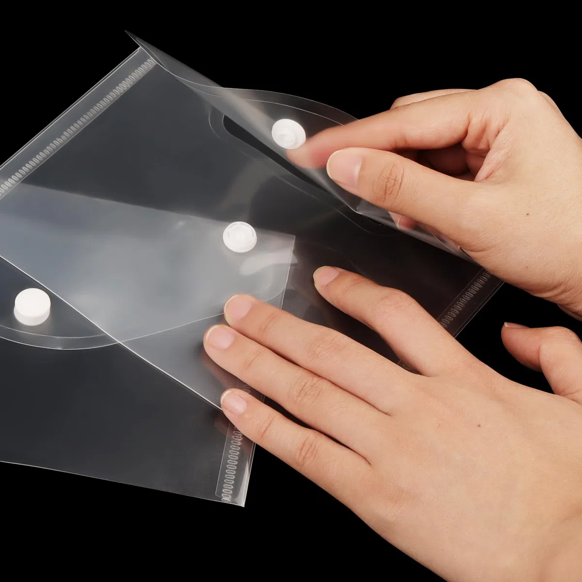 50 cartelle trasparenti in formato A6, 170 x 120 mm, in plastica, con bottone a pressione, per ufficio