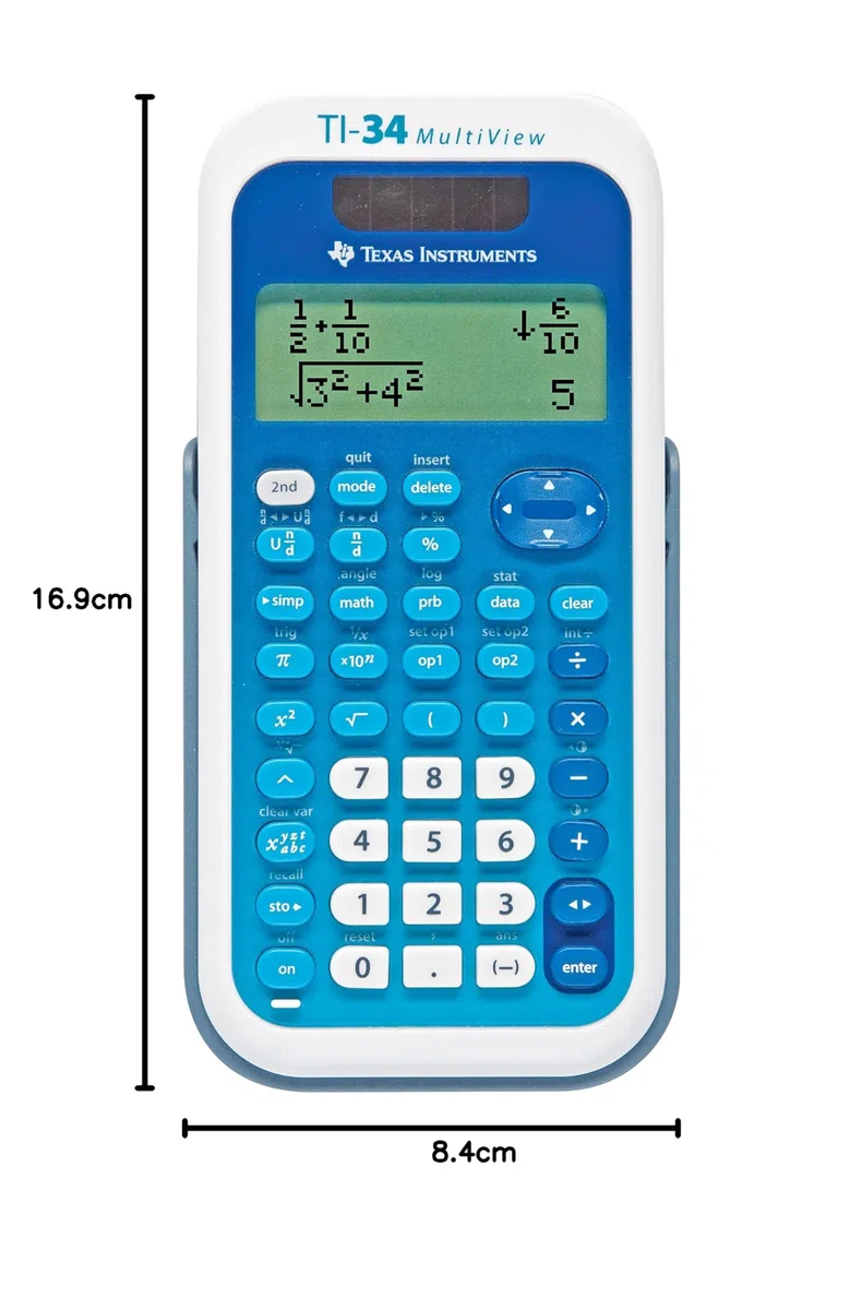 TEXAS INSTRUMENTS TI-34 MV - Calcolatrice scolastica (MMulti View, display a 4 righe, funzionamento solare e a batteria) blu/bianco