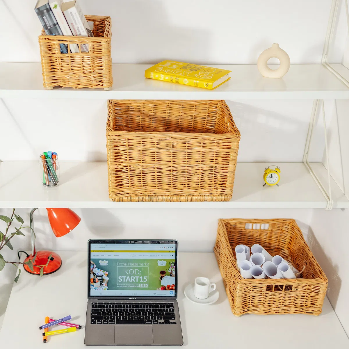 Creative Home Cesto Vimini 40x30x24 +/-2cm | Cestino Portaoggetti in Vimini Naturale con Maniglie | Cestini Salvaspazio, Rettangolare, Intrecciato a Mano | per Documenti Giocattoli, Contenitori Bagno