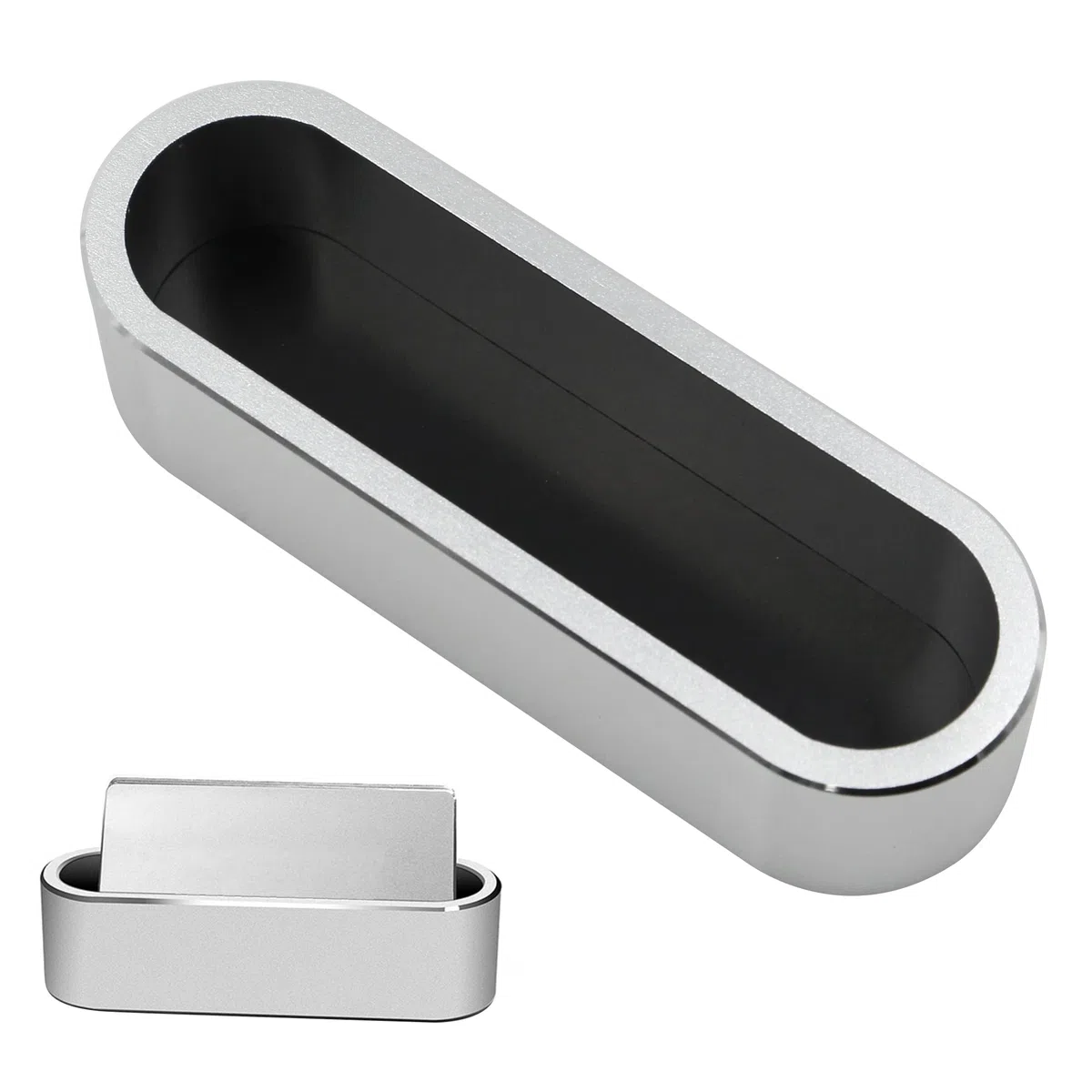 Porta Biglietti da Visita in Metallo-alluminio, Display da tavolo, espositore ufficio, organizer carte, accessori ufficio, porta carte, 11x3x3cm, Argento