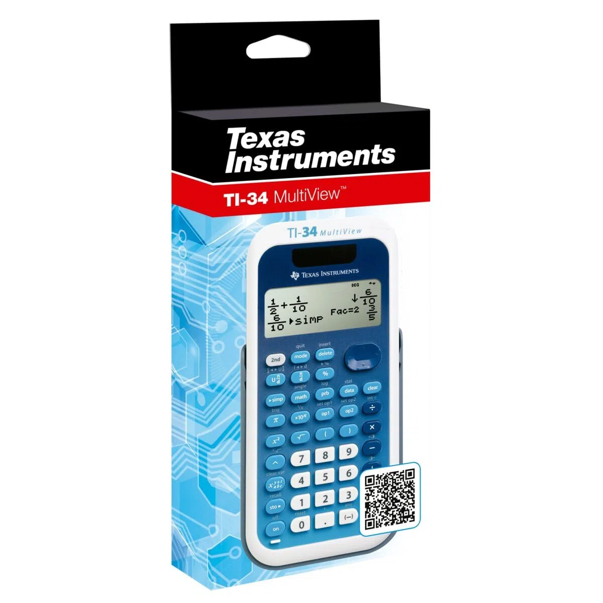TEXAS INSTRUMENTS TI-34 MV - Calcolatrice scolastica (MMulti View, display a 4 righe, funzionamento solare e a batteria) blu/bianco