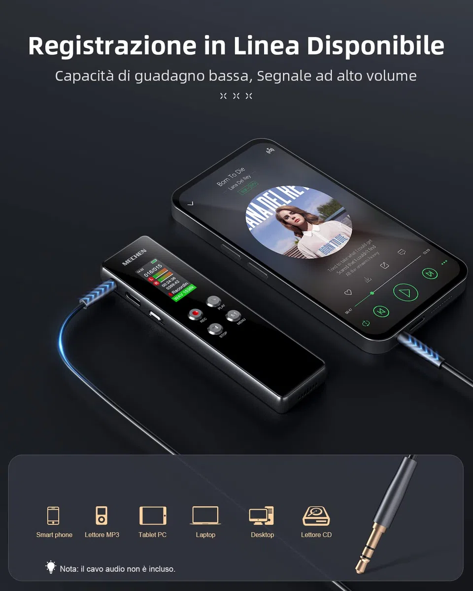 MECHEN 64GB Registratore Vocale Portatile, 1536Kbps VOR Registratore Audio, Solo Clic, Riproduzione MP3, per Lezioni Riunioni (64, GB)