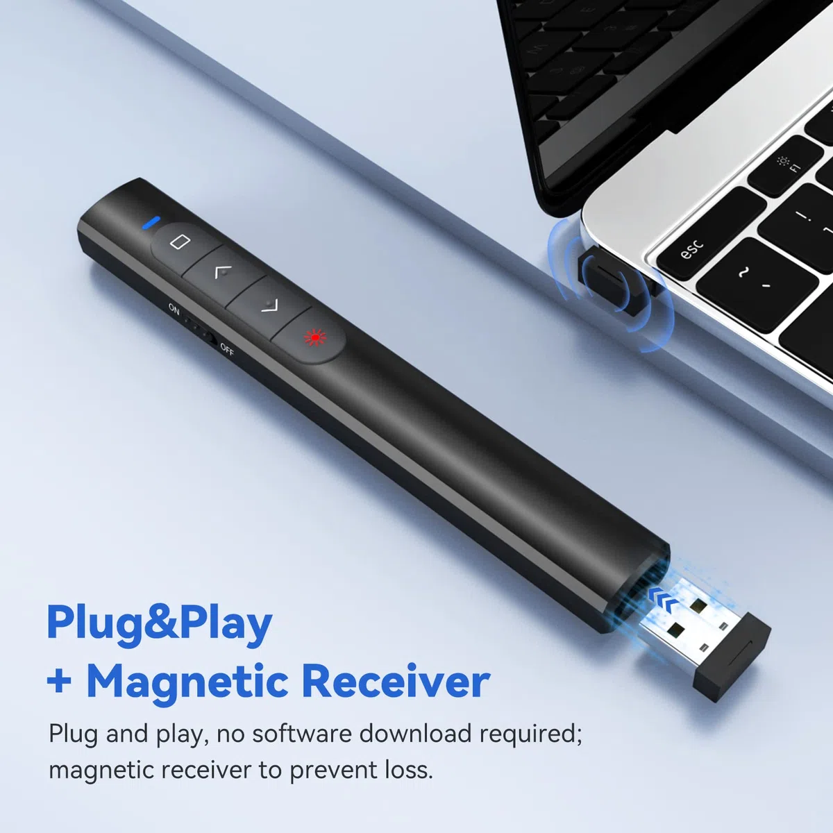 Puntatore Presenter Wireless per Presentazioni, Telecomando Senza Fili PowerPoint a 2.4GHz, Wireless Presenter Penna Clicker per Slide su Computer, adatto a PPT, Prezi - Batterie non incluse