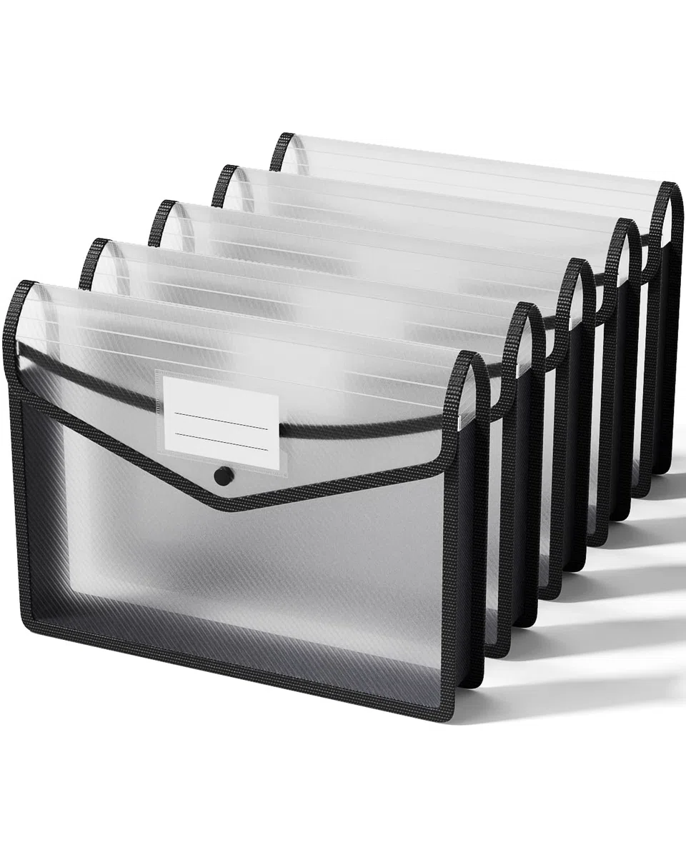 ThinkTex Cartelline Portadocumenti A4, Set di 5 unità cartelline plastica trasparenti, Raccoglitore documenti per scuola, ufficio, casa e viaggio, organizer documenti