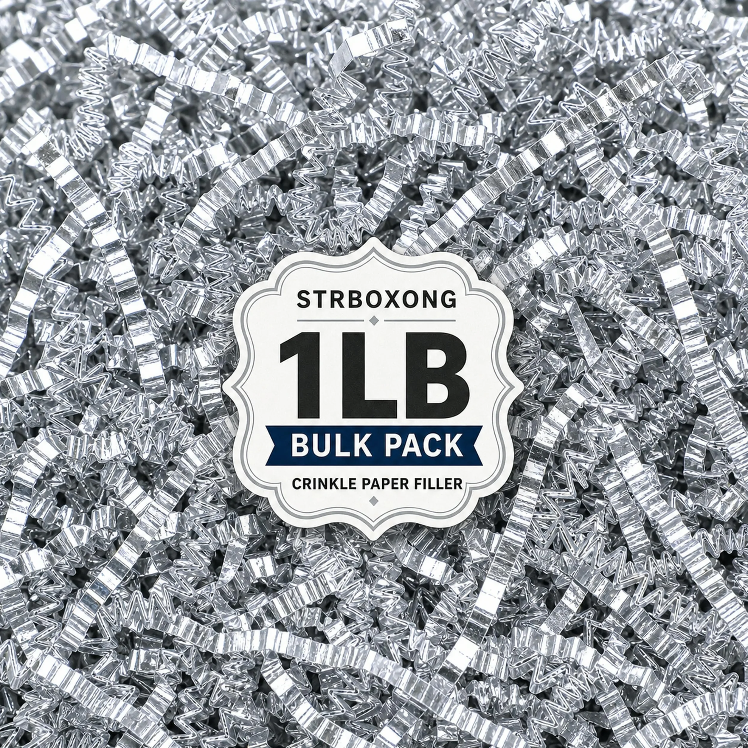 STRBOXONG 455g Carta Tagliuzzata per Regali, Riempitivo Scatole e Cesti, 1LB Paglia Crinkle Cut per Confezioni e Spedizioni, Protezione Estetica per Hamper, Pacchi e Feste - Argento (Bifacciale)
