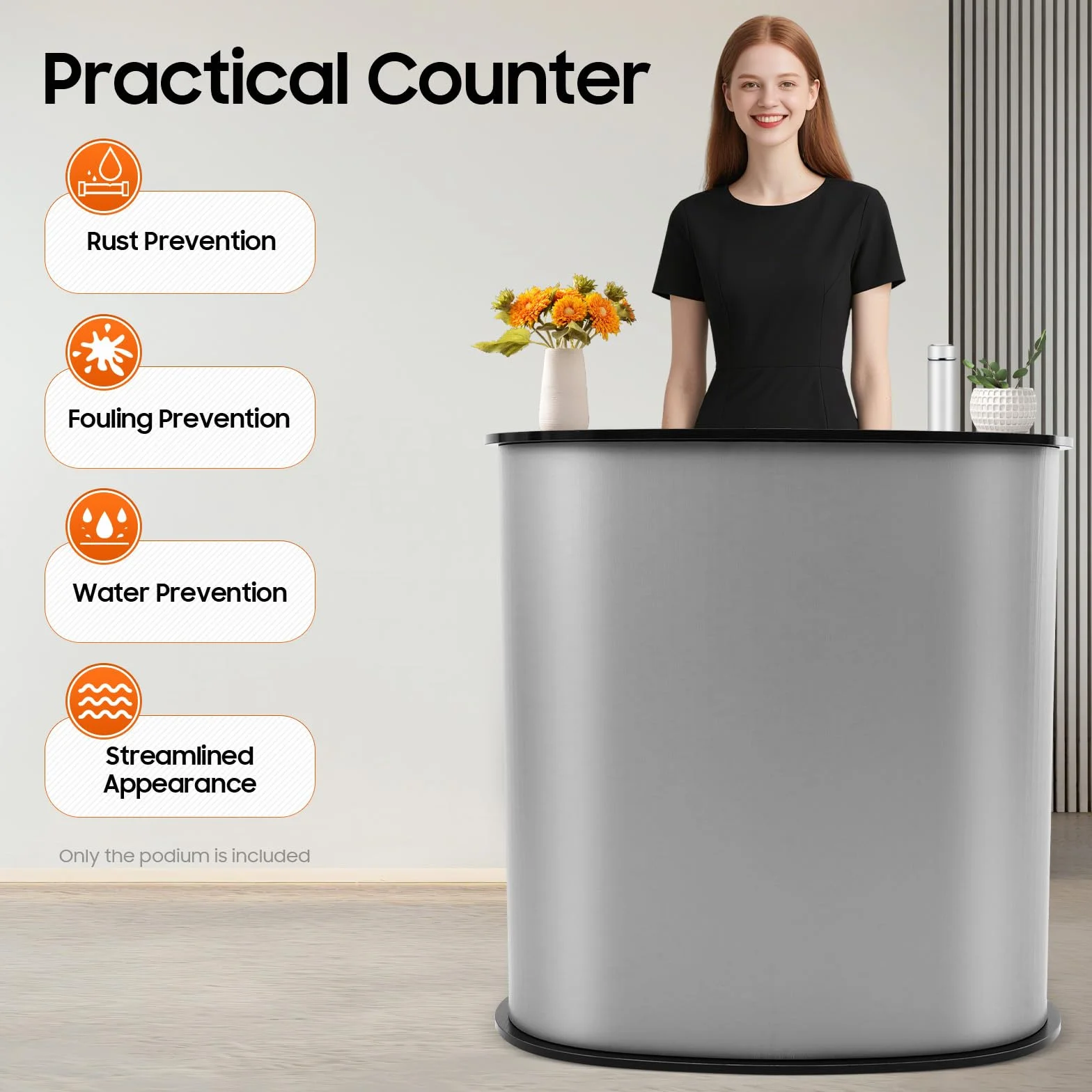 Banco di ricezione pieghevole, reception Counter Round, banco di vendita in plastica, per ricevimento aziendale, mostra dimostrazioni di prodotto, 40 x 90 x 90 cm