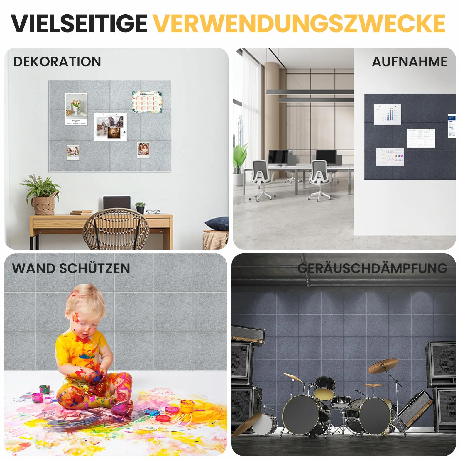 Bacheca autoadesiva in feltro, 90 x 60 cm, confezione da 6 bacheche in sughero, alternativa per parete, bacheca decorativa per foto, bacheca con 30 puntine per ufficio, cucina, scuola (grigio chiaro)