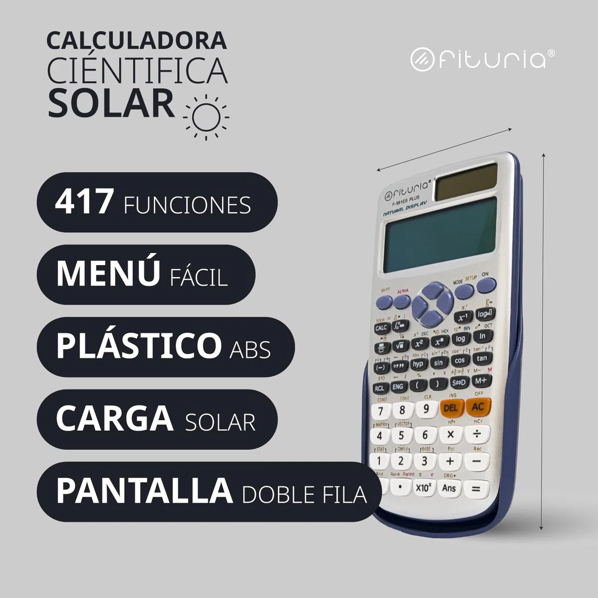 Calcolatrice scientifica solare, calcolatrice digitale scientifica per ingegneria, scuola e università, display 2 linee, compatibile per scuole e affari - Ofituria (F-991ES)