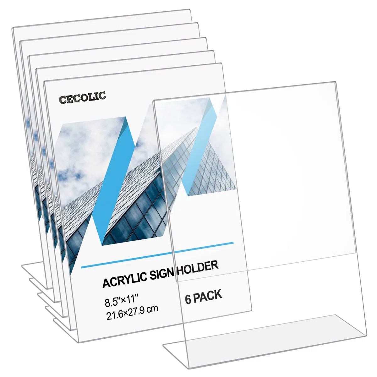 Confezione da 6 supporti in acrilico trasparente, supporto per menù con retro inclinato, espositore per menu, espositori per documenti e documenti per scrivania da ufficio, 21,6 x 27,9 cm
