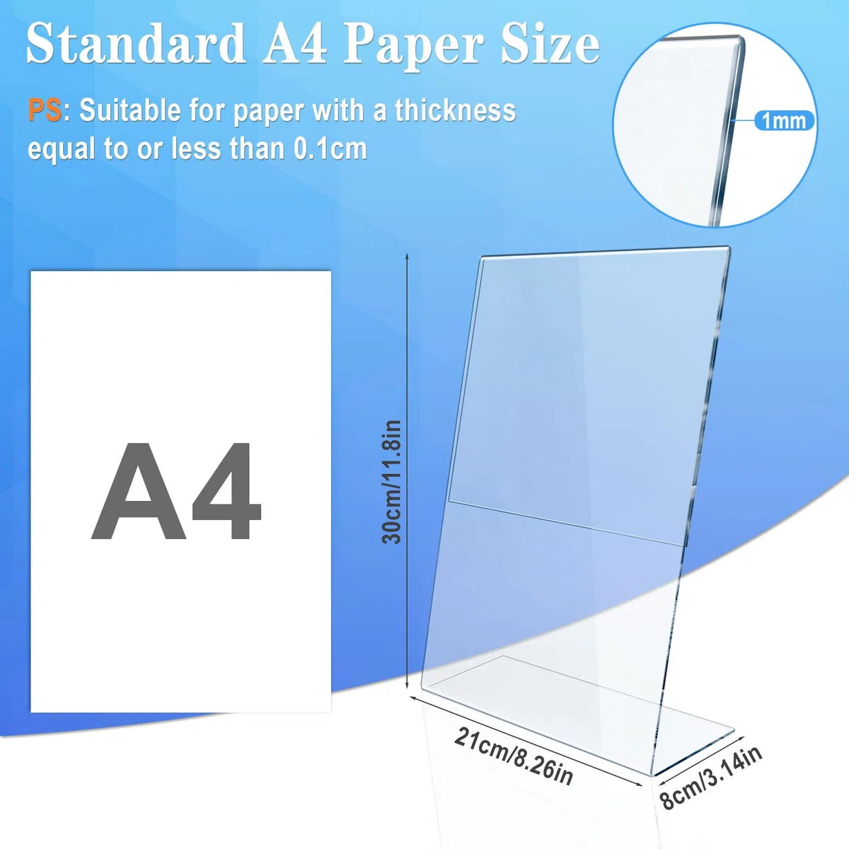 UMILKI 5 Pezzi Espositore Plexiglass A4, Espositore da Tavolo A4 con Base a L, Porta Menu da Tavolo in Acrilico, Porta Avvisi da Tavolo per Menu, Foto, Prezzi, Poster, Trasparente