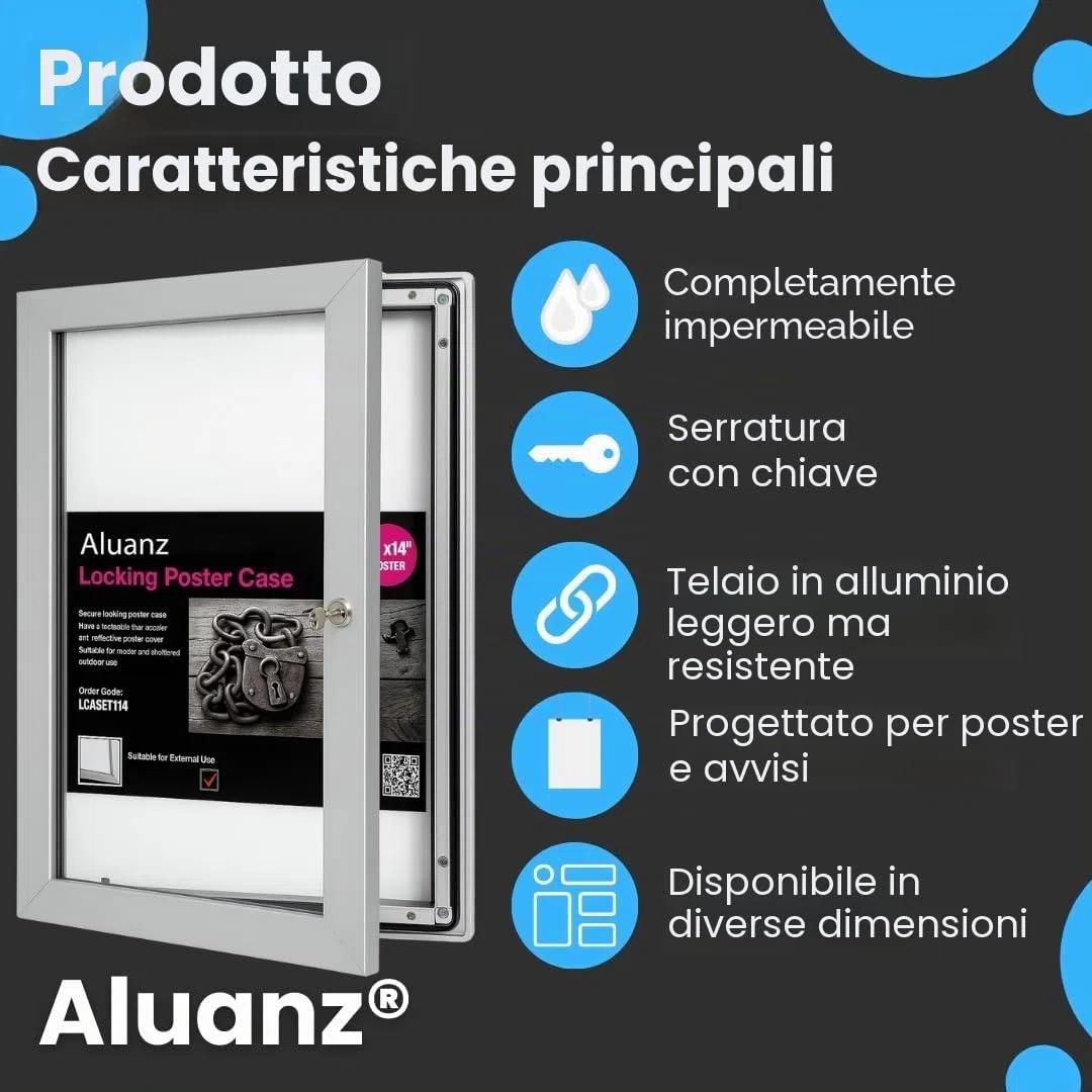 Bacheca Esterna DIN A4 con Serratura, Impermeabile, Bacheca da Parete per Uffici, Campeggi, Hotel, Ristoranti e Associazioni Sportive - Montaggio a Parete - 297 x 210 mm