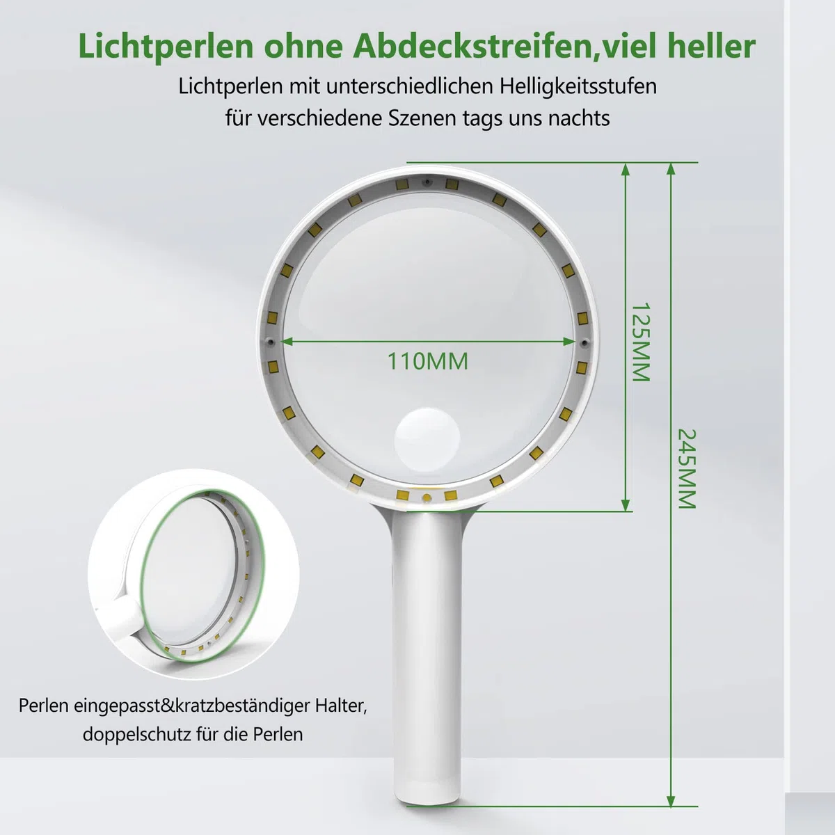 Lente Ingrandimento con Luce, Professionale Ricaricabile con 20 LED, 3 Modalità USB, per Lettura per Problemi Visivi(Bianco)
