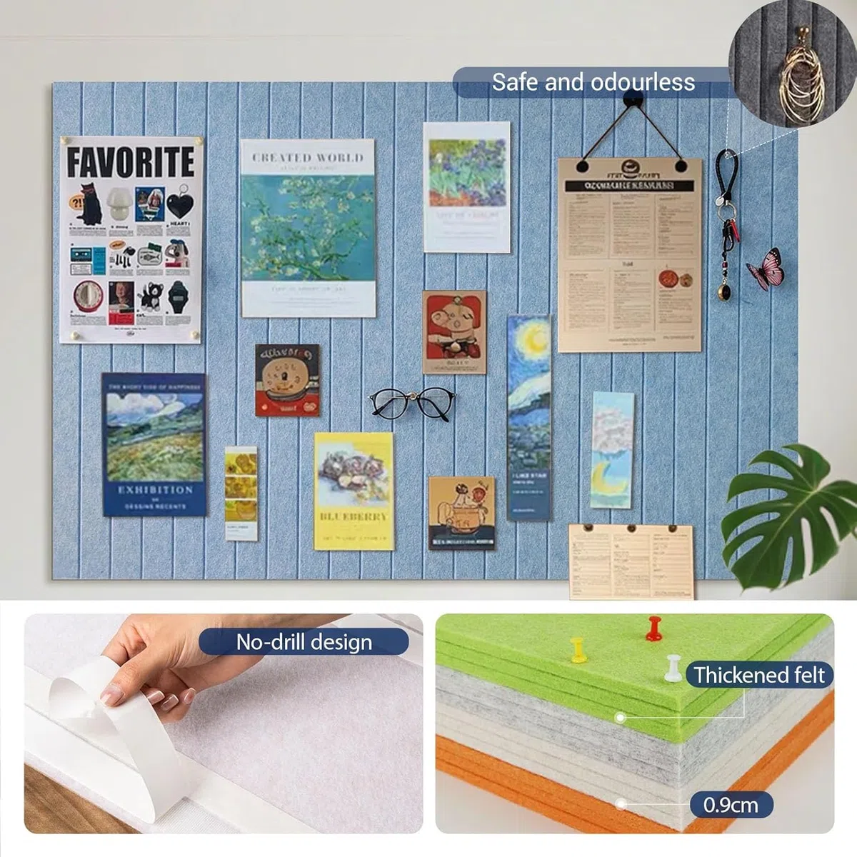 Grande lavagna da 90x60cm, grande tavola di sughero, spessa 0,9cm, decorativa parete di sughero in feltro, tavola per foto pieghevole con nastro adesivo autoadesivo, feltro autoadesivo visionboard